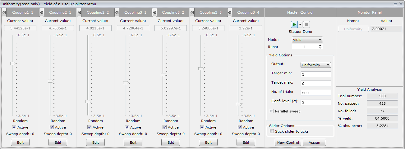 Control panel for 8-variable yield estimation